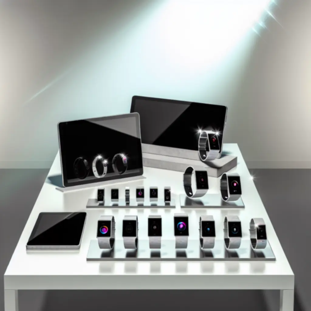 Tablet prezentujący galerię zdjęć inteligentnych urządzeń i wearables